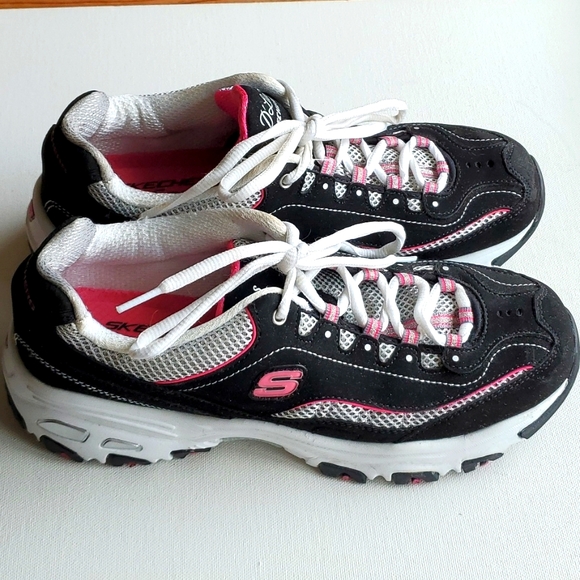 Skechers D'Lites Pink & Black Me Time Lightweight Lace Up Size 9 - Picture 3 of 13